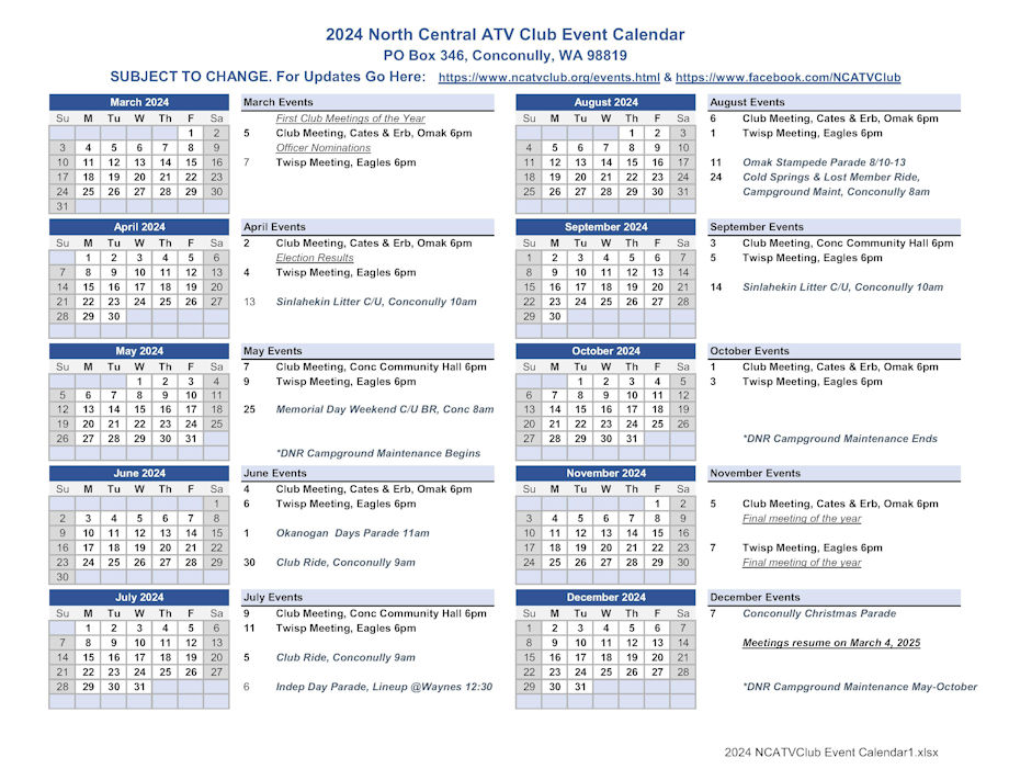 North Central ATV Club Calendar